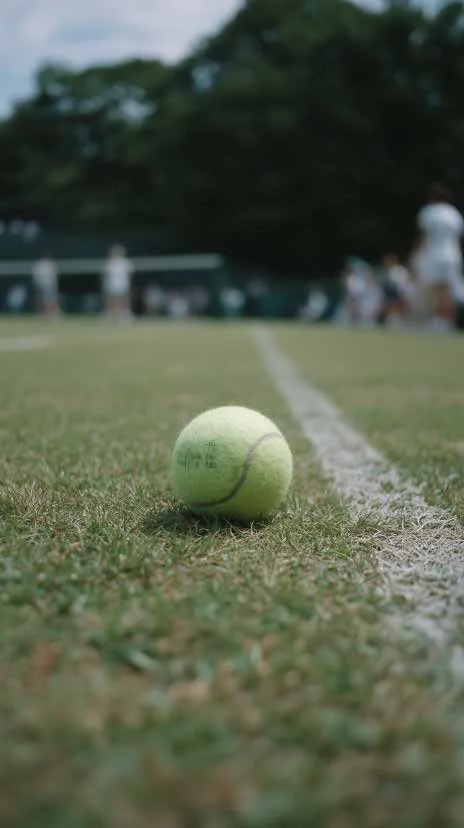 Palla da tennis sulla riga di un campo in erba